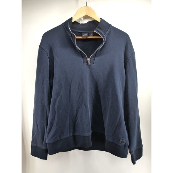 BOSS HUGO BOSS Men's 1/4 Quarter Zip Mock Neck‎ Sweatshirt Sweater Black Size XL - Picture 1 of 11